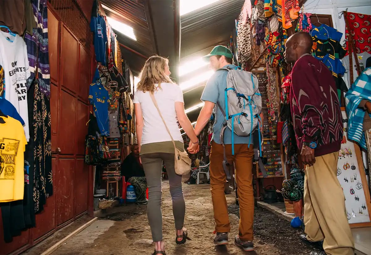 Couple shopping at Arusha streets December