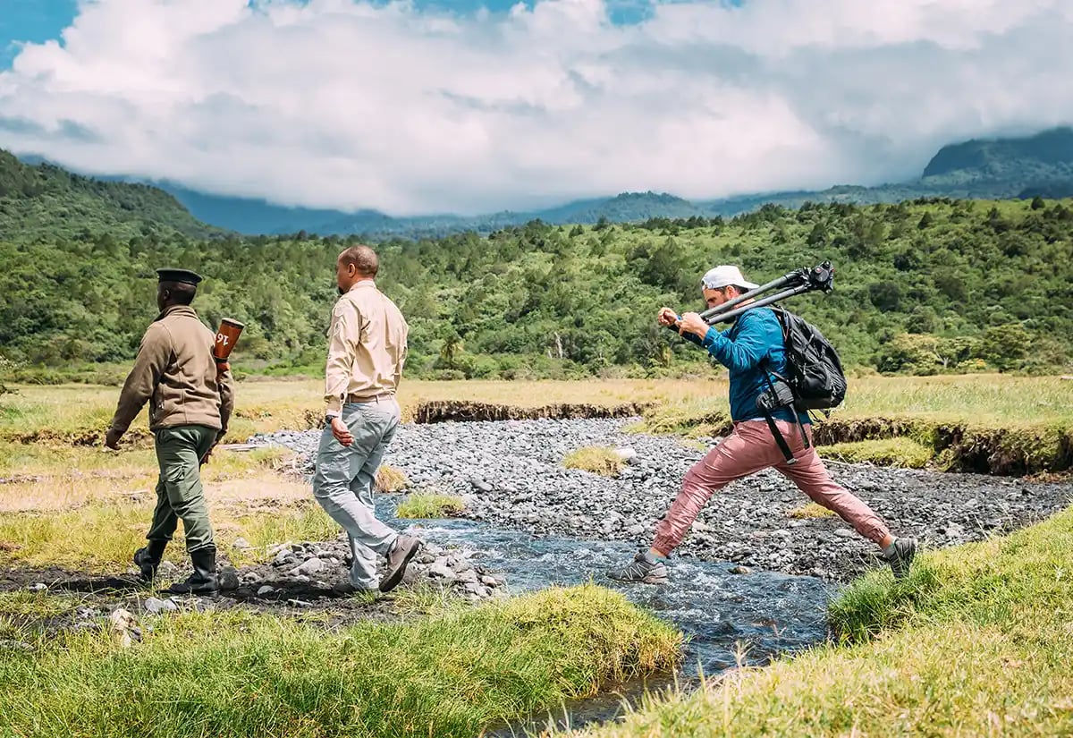 People crossing a river January