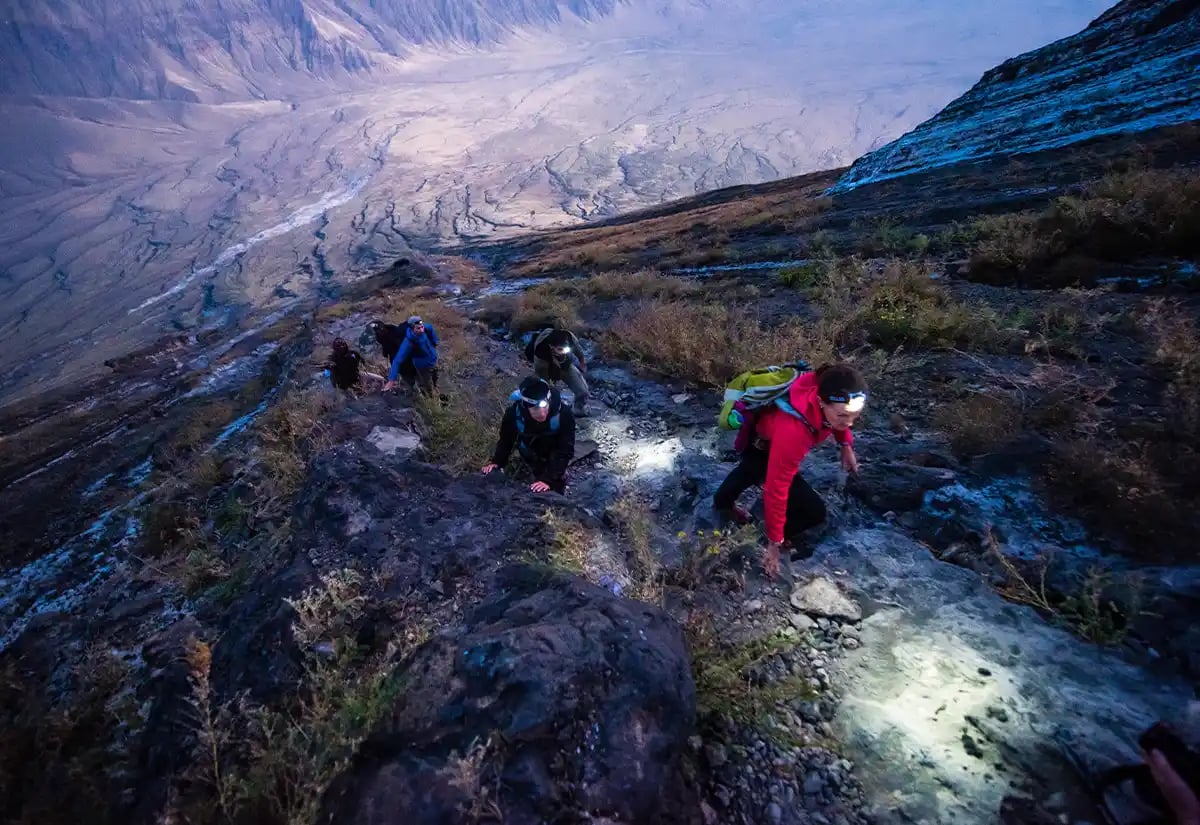 People hiking early morning June
