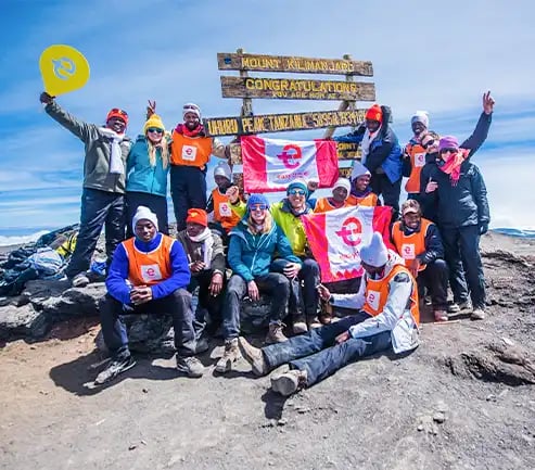 Group of hikers in Mount Kilimanjaro peak