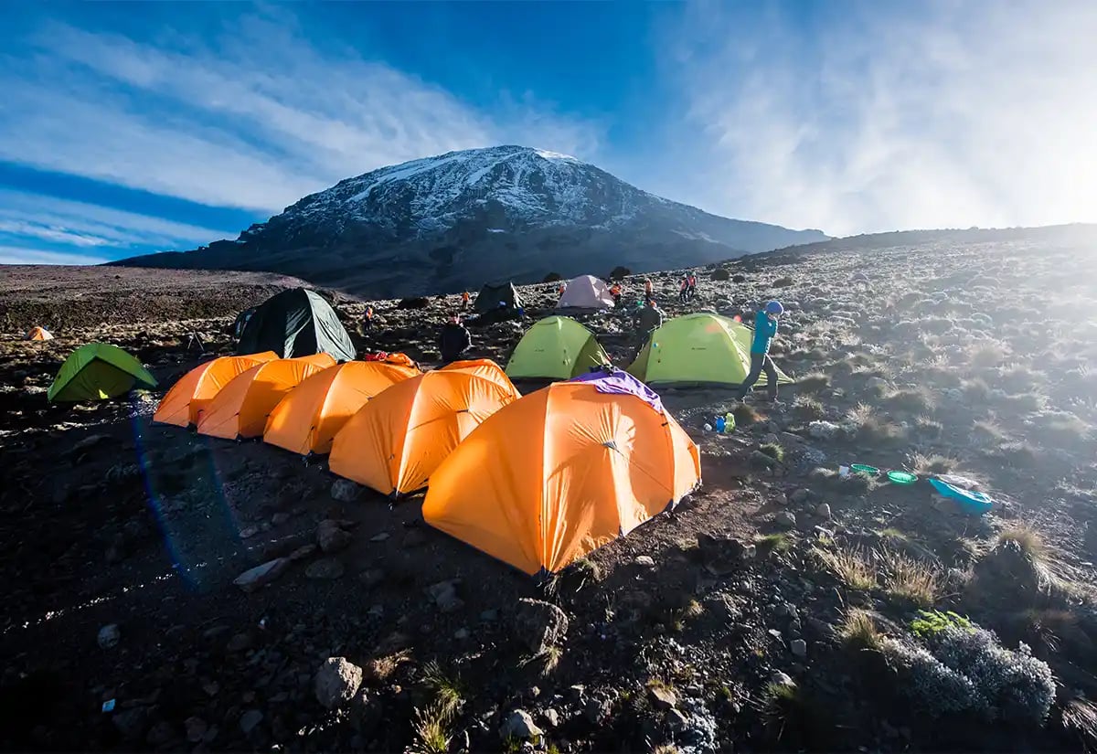 Camping tents in a mountain September